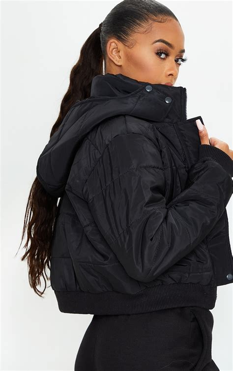 Nylon padded bomber jacket in black 